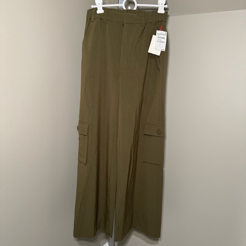 Open Edit High Rise Wide Leg Cargo Pants dark Olive size XS NWT